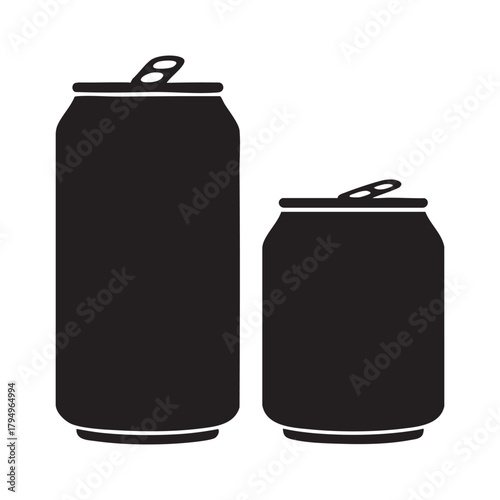 Silhouette of Two Black Beverage Cans One Tall One Short on White vector illutrastion transparent background