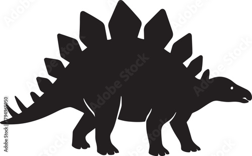 A striking black silhouette of a stegosaurus dinosaur in profile view