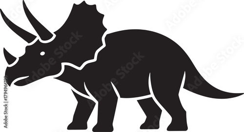 A striking silhouette of a triceratops dinosaur showcasing its iconic features