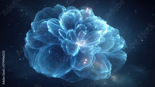 Glowing blue nebula flower with sparkling stars
