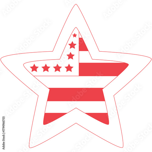 Red And White Star Outline With Stars Inside And Stripes Graphic Design Element