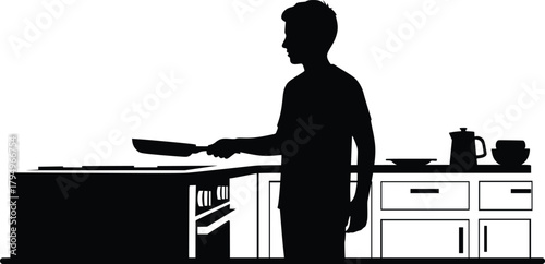 Silhouette of Man Cooking in Kitchen