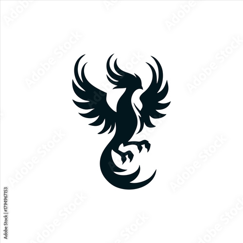 Stylized Phoenix Logo Claws Out, Tail Curved, Ready to Attack Mascot Design.