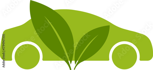 Eco-friendly green car with leaves