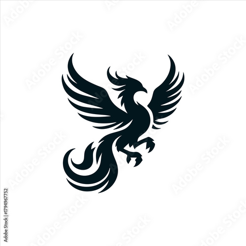 Dynamic Phoenix Logo Silhouette, Powerful Claws and Flowing Tail, Ready to Land.