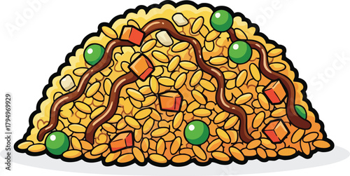 Pixel Art Fried Rice Pile With Peas Carrots And Brown Sauce