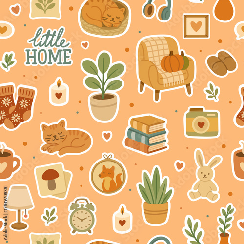 Seamless little home cozy hygge pattern