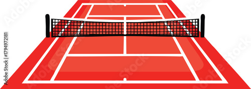 Red Tennis Court Net With White Lines and Red Tones