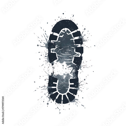 Dark boot print with water splashes and ripples on white background vector illutrastion transparent background
