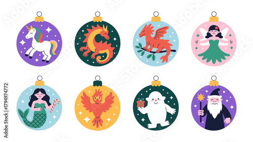 Ornamental Fantasy: A vibrant collection of decorative baubles, each a miniature world of fantastical creatures, igniting imagination and wonder.