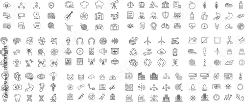 Diverse icons representing technology science and nature