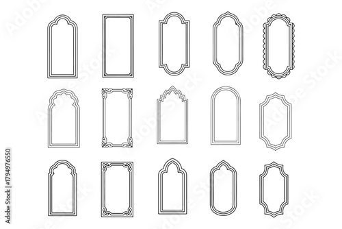 Elegant vector frames collection with diverse ornate arch shapes, classic vintage designs, and traditional decorative borders. Perfect for graphic embellishments