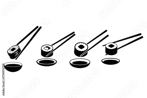 Sushi Serving Process A Step-by-Step Guide with Chopsticks and Soy Sauce, Showing Placement in Dishes for the Perfect Bite