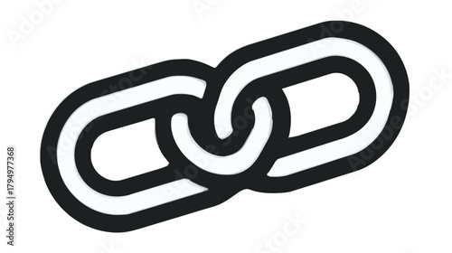 Black and white chain link icon, symbolizing connection, unity, security, strength, digital link, and internet network.
