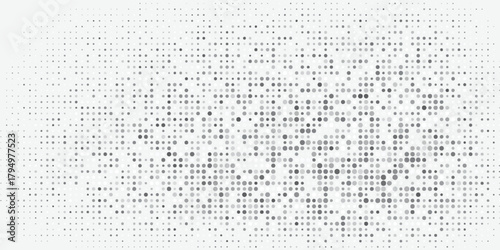 Soft grayscale halftone backdrop made of evenly spaced circles in varying sizes.