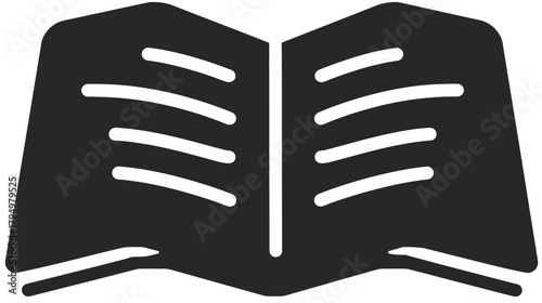 Open book icon, simple black silhouette symbol for education, knowledge, reading, learning, school, library, study, wisdom