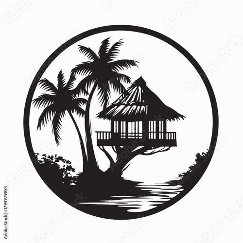 Treehouse Resort Silhouette Vector Isolated on white background