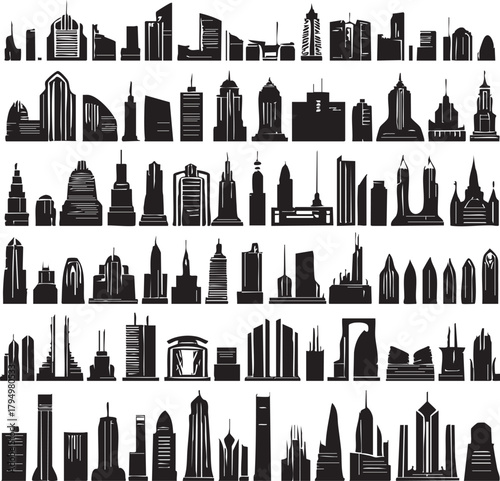 City skyline silhouettes at night vector illustration of urban buildings and skyscrapers