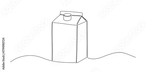 Continuous line illustration of milk in tetra pack box. Dairy product. Drink juice doodle sketch.