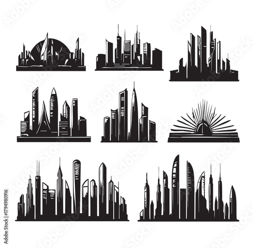 City skyline vector with urban buildings silhouette illustration