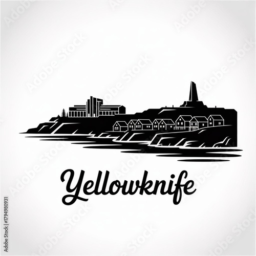 ‎Yellowknife Northwest Territories Skyline Silhouette — A Northern Frontier Capital by Great Slave Lake Canada Vector Illustration