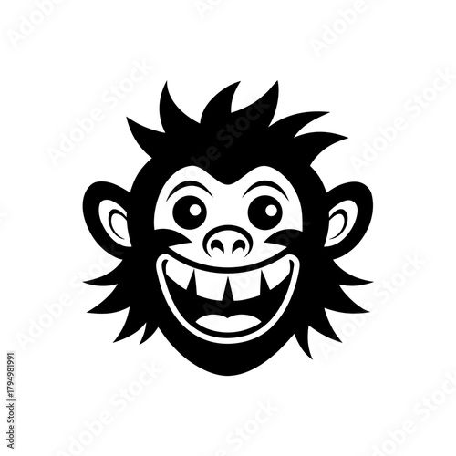Cartoon monkey face icon on transparent background silhouette