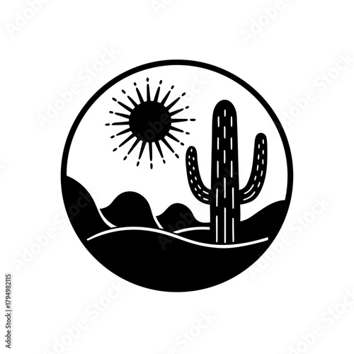 Desert scene with cactus on transparent background silhouette