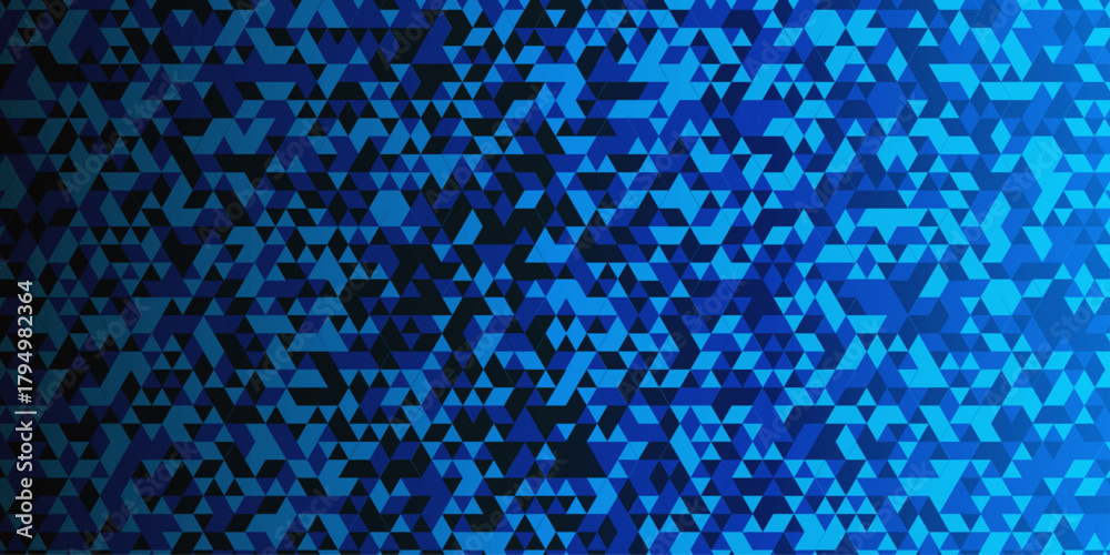 Obraz premium Abstract geometric black and blue background seamless mosaic and low polygon triangle texture wallpaper. Triangle shape retro wall grid pattern geometric ornament tile vector square element. 