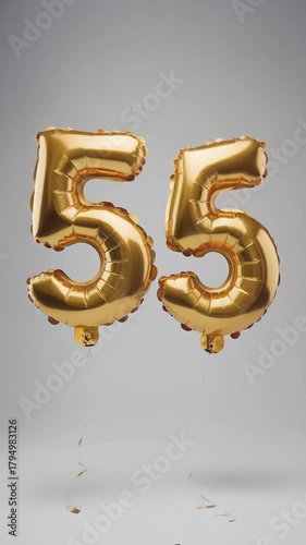Gold balloon number 55 for birthday or anniversary party