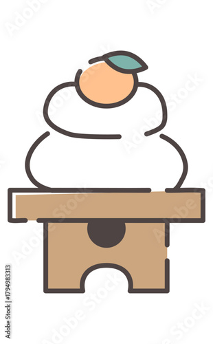 鏡餅の和風お正月飾りの手描きでかわいいイラスト