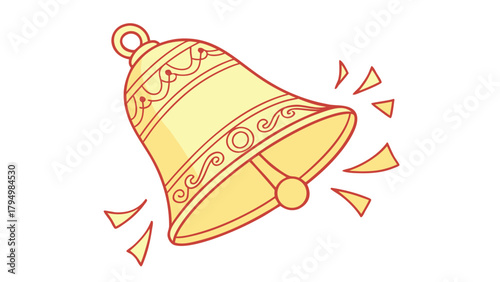 Ringing golden bell illustration with ornate details, ideal for announcements or festive occasions, originally vector