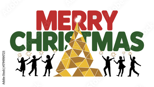 Merry Christmas Cheer: Festive silhouettes celebrate the season with sparklers, set against a holiday message, evoking warmth and joy.