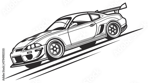 Dynamic line art of a high-performance sports car speeding forward with sleek design and racing style elements