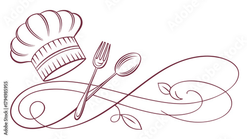 Elegant restaurant logo concept with chef's hat, fork, and spoon, perfect for culinary branding and menus