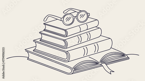 Stack of books with glasses evokes academic learning and reading, great for study or education concepts