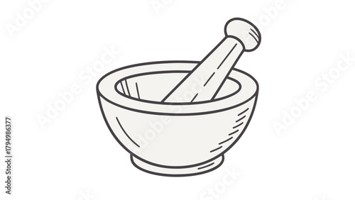 Elegant mortar and pestle illustration for culinary arts and pharmacy designs with vector scalability preserved