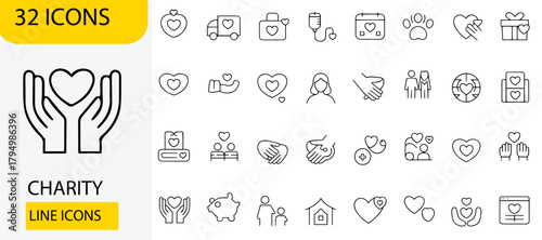 Charity and donation line icon set vector outline design elements for nonprofit organizations isolated on white background