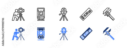 Surveying and Measurement Tools with two styles, line and duotone icon.