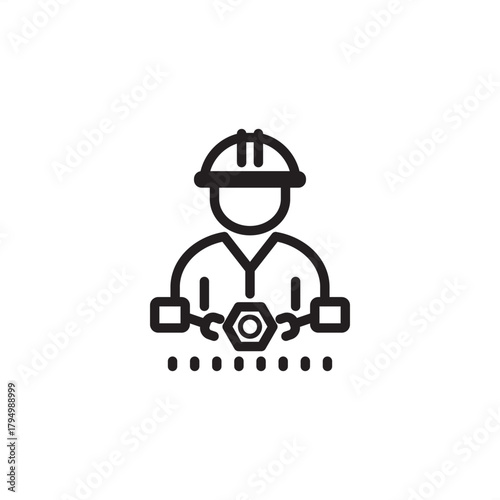 Assembler icon symbolizing product construction, component fitting, and mechanical assembly work, representing specialized industrial personnel, modern manufacturing, and critical production staff.