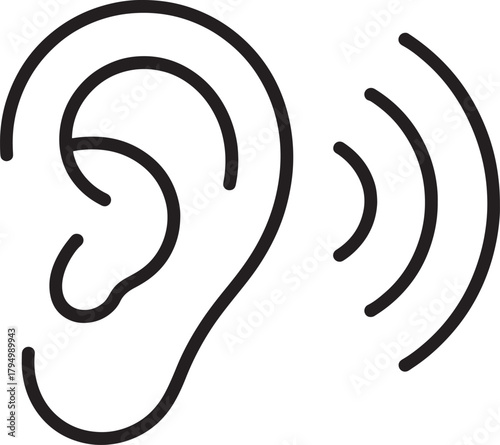 Line art illustration of an ear listening attentively to sounds