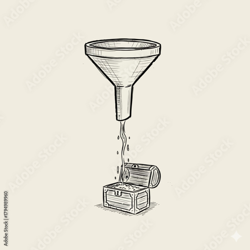 Capturing valuable leads and opportunities into a treasure chest, symbolizing wealth and success through effective processes