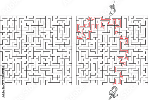 Winter Maze Puzzle Combined with Holiday Symbols