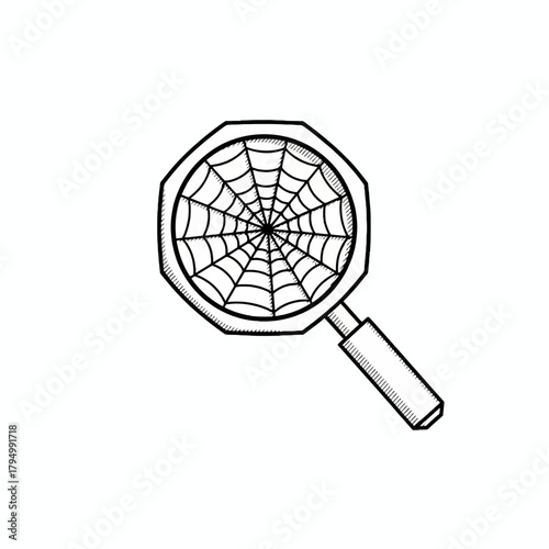 Uncover digital secrets with a magnifying glass exploring a complex spider web, symbolizing data discovery and online investigation.