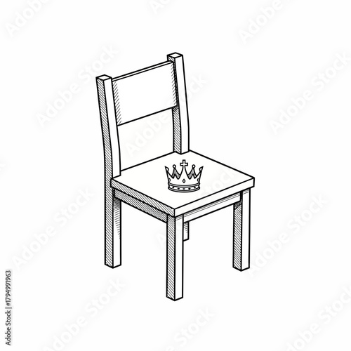 Symbolic empty chair with royal crown suggests leadership, destiny, or vacant throne, perfect for concepts of power, succession, or aspiration.