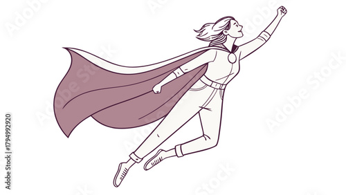 Empowered woman soaring forward with confidence, a modern superhero illustration of strength and determination