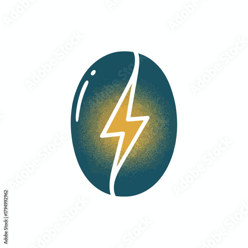 Dynamic energy bolt within a stylized coffee bean symbolizes powerful inspiration and innovative ideas for creative ventures and business growth