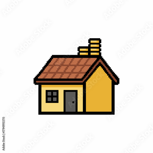Charming pixel art house illustration perfect for game assets, website icons, or retro digital projects, bringing a nostalgic touch.