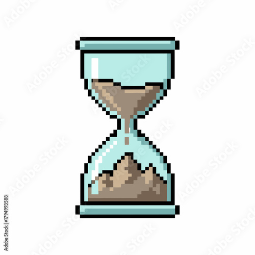 Retro pixel art hourglass graphic symbolizing time passing and urgency for vintage digital designs and projects