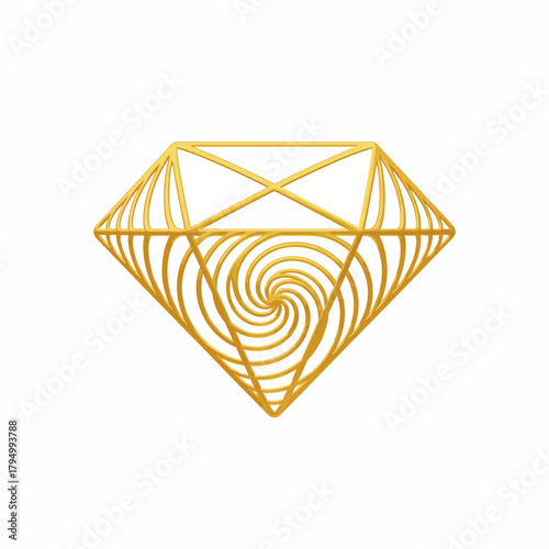 Luxurious golden diamond geometric wireframe design symbolizing wealth, exclusivity, and precious value, perfect for luxury brands and modern aesthetics.
