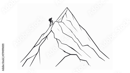 sketch of a person hiking on the mountain vector illustration